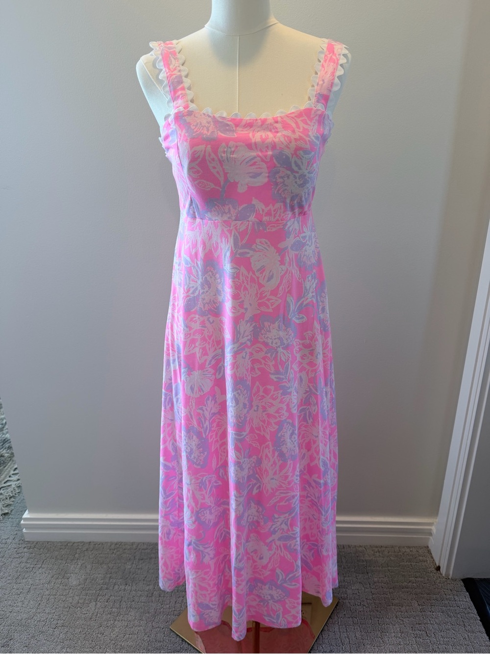 Lilly Pulitzer Pink Floral Scallop-Trim Midi Dress